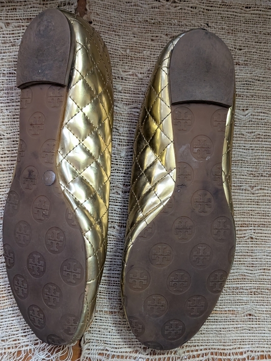 Tory Burch Quinn Quilted Ballet Flat in Gold size 8.5 - Picture 5 of 5